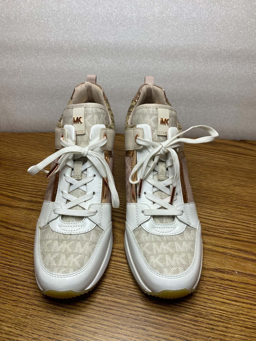 Michael Michael Kors Georgie Wedge Sneakers Womens Rose Gold White Size 9M